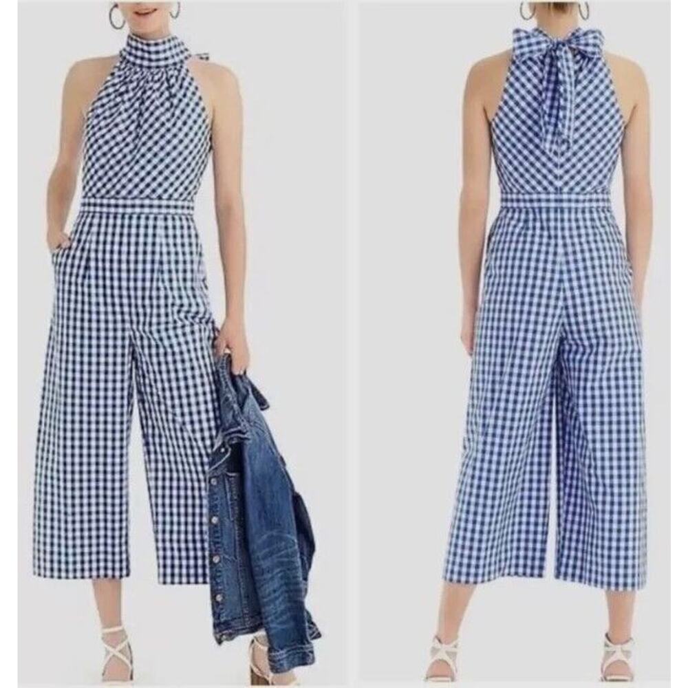 J. Crew Blue Gingham Jumpsuit